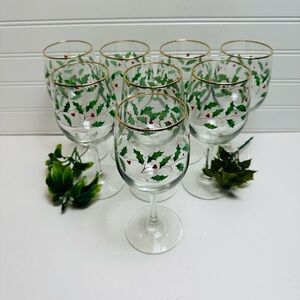 Lenox Holly Berry Holiday Christmas Wine Water Glasses Set of 8